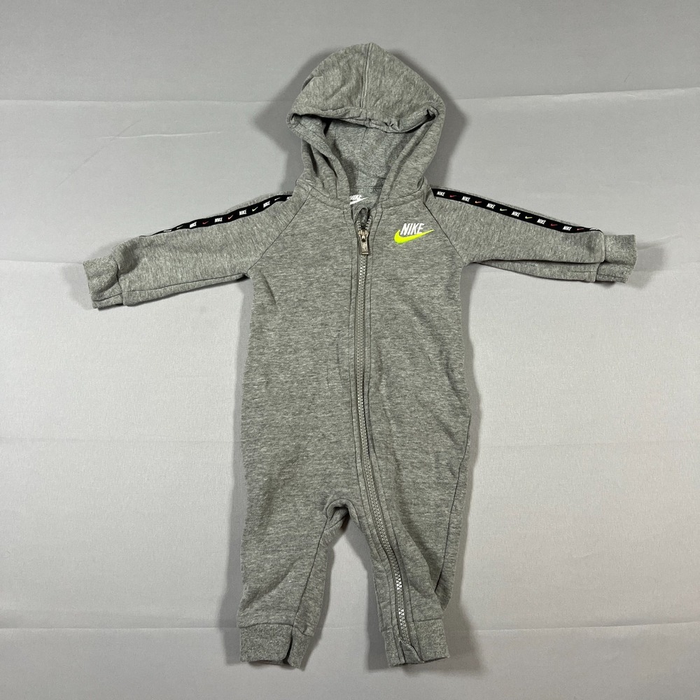 Nike Hooded Coverall One Piece Baby Boy 6 Months Gray Cotton Asymmetrical Zip